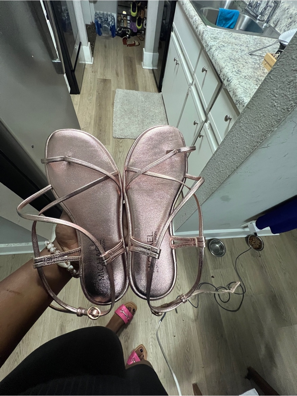 Metallic Rose Gold Strappy Women's Sandals